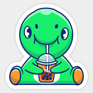 Cute Dinosaur Drink Bubble Tea Cartoon Sticker